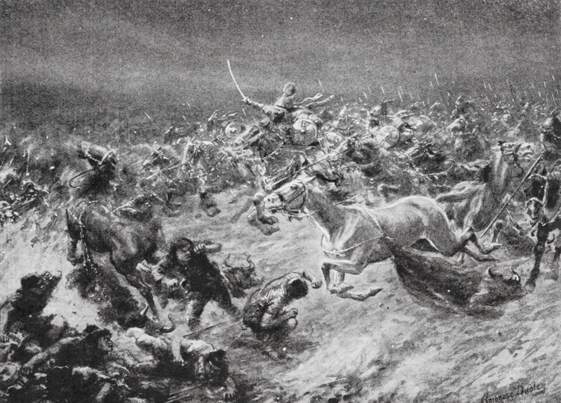 Anushirwanin valkoisten hunnien tappio vuonna 560 jKr. (litografia) tekijältä Robert Ambrose Dudley