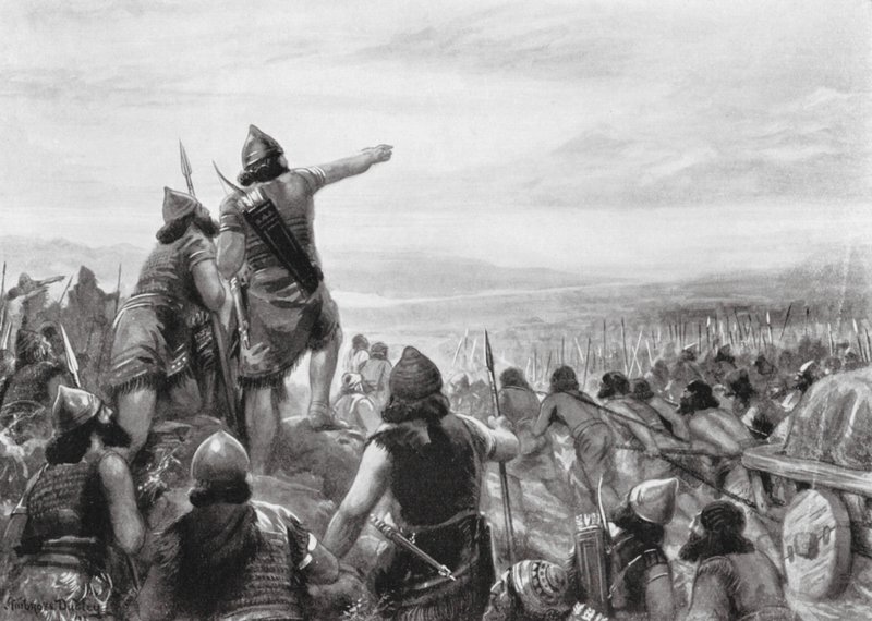 Shamshi-Adadad III:n ryöstöretki "suuren meren" rannalle (litografia) tekijältä Robert Ambrose Dudley
