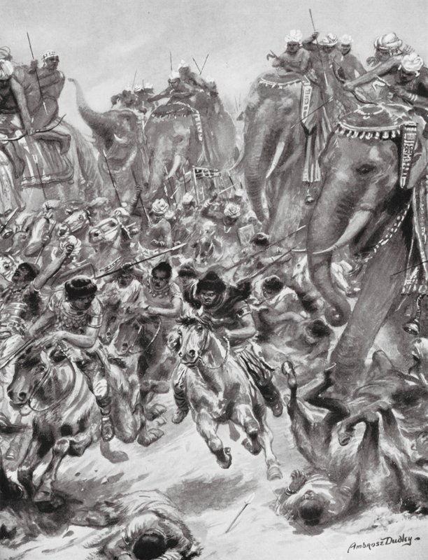 Eftalilaisten eli valkoisten hunnien tappio, 528 jKr. (litografia) tekijältä Robert Ambrose Dudley