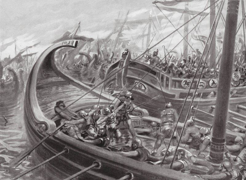 Fokaalaisten laivasto voittaa karthagolaiset (litografia) tekijältä Robert Ambrose Dudley