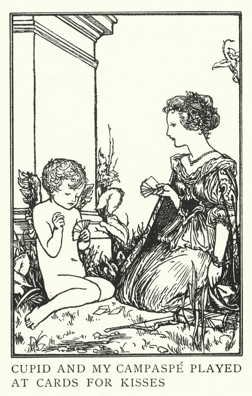 Cupid ja minun Campaspe pelasivat suudelmia korteilla (litho) tekijältä Robert Anning Bell