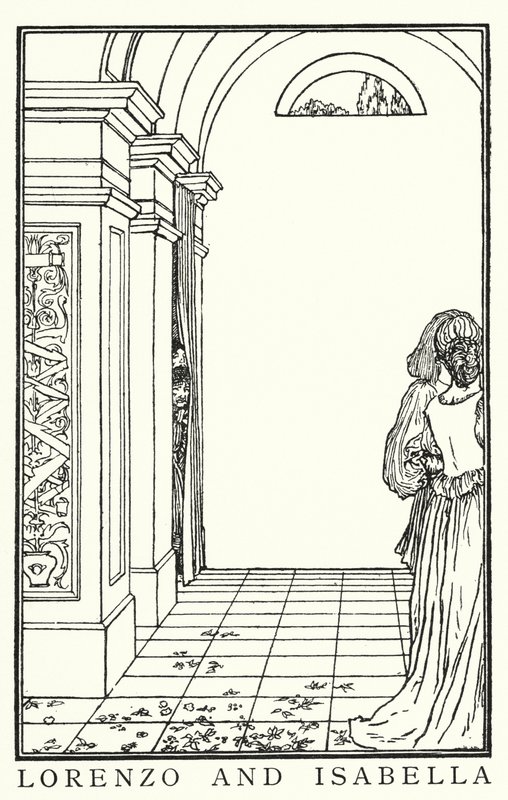 Kuvitus John Keatsin runoille: Isabella tai Basilikan ruukku (litho) tekijältä Robert Anning Bell