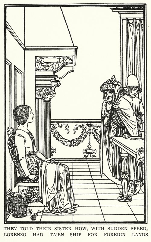 Kuvitus John Keatsin runoille: Isabella tai Basilikan ruukku (litho) tekijältä Robert Anning Bell