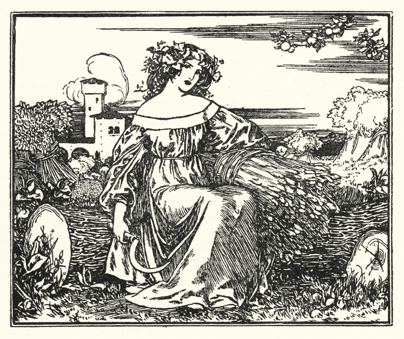 Kuvitus John Keatsin runoille: Syksylle (litho) tekijältä Robert Anning Bell