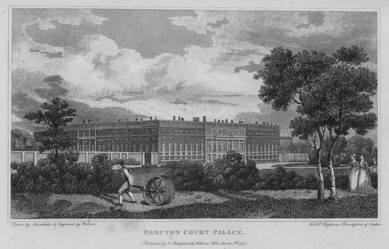 Hampton Court Palace (kaiverrus) tekijältä Robert Blemell (after) Schnebbelie