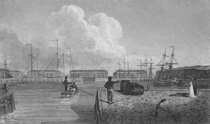 London Docks, Wapping (kaiverrus) tekijältä Robert Blemell (after) Schnebbelie