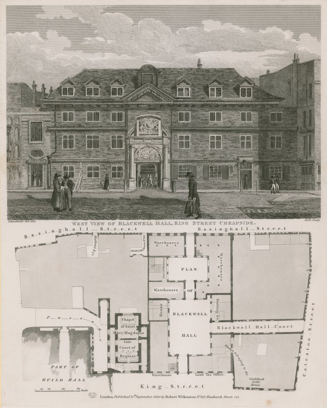 Länsinäkymä Blackwell Hallille, King Street, Cheapside tekijältä Robert Blemell Schnebbelie