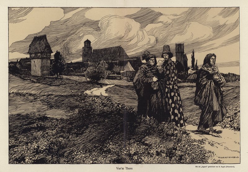 Ennen porttia (litho) tekijältä Robert Engels