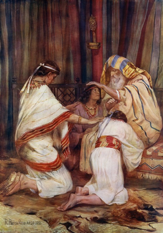 Jaakob siunaa poikiensa (väri litho) tekijältä Robert Payton Reid