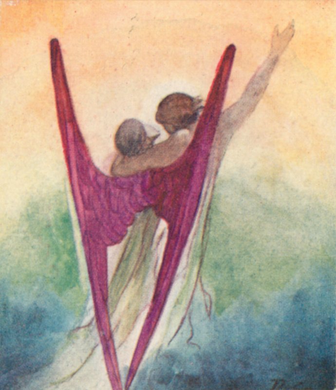 Kuvitus Cardinal Newmanin teokselle The Dream Of Gerontius (värilitho) tekijältä Robert Traill Rose