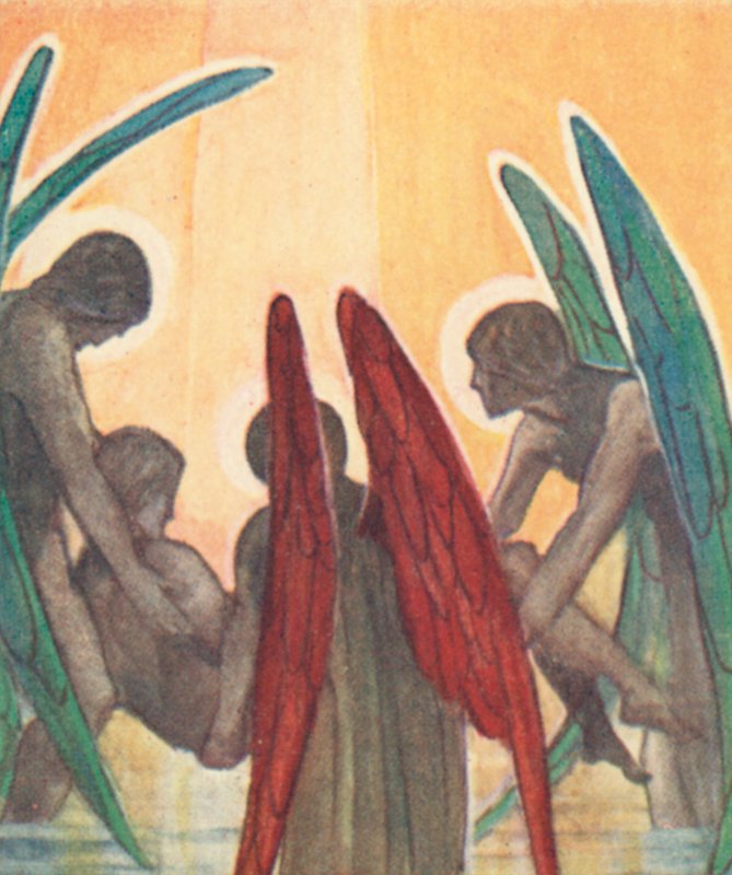 Kuvitus Cardinal Newmanin teokselle The Dream Of Gerontius (värilitho) tekijältä Robert Traill Rose