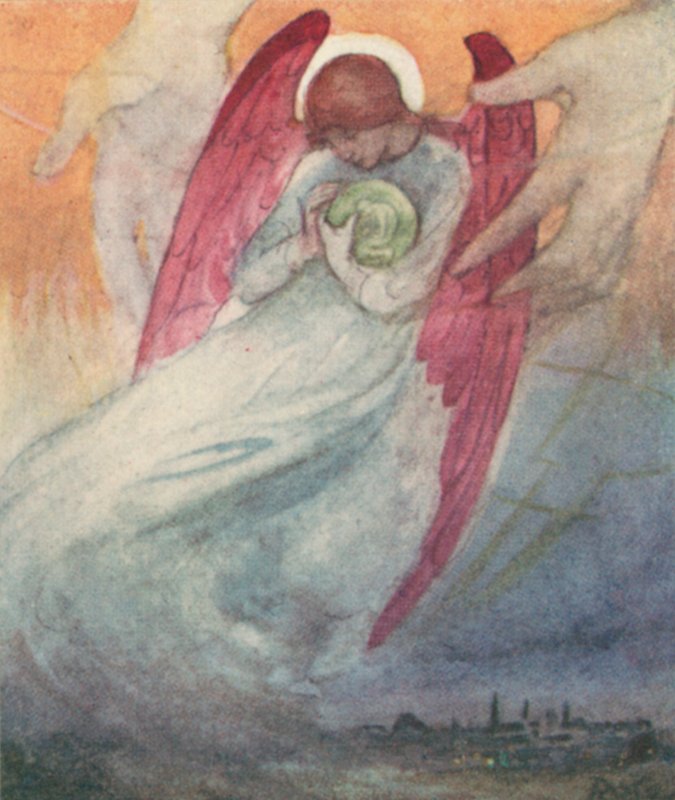 Kuvitus Cardinal Newmanin teokselle The Dream Of Gerontius (värilitho) tekijältä Robert Traill Rose