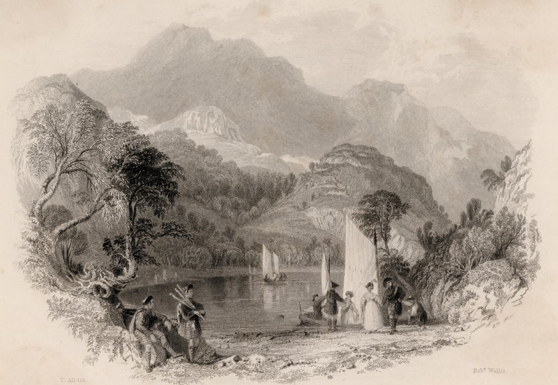 Trossachsin sola, Loch Katrine, Skotlanti (kaiverrus) tekijältä Robert Wallis