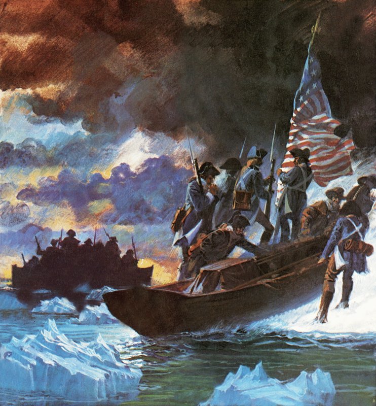 George Washington ja hänen miehensä ylittävät puoliksi jäätyneen Delaware-joen. tekijältä Roger Payne