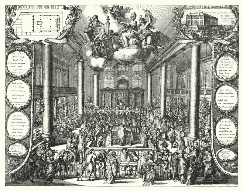 Portugalin synagoga, Amsterdam tekijältä Romeyn de (after) Hooghe