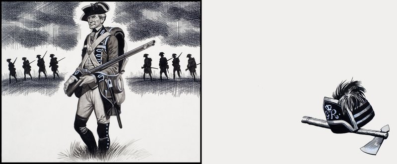 Brittisotilas Amerikan vapaussodan aikaan (guassi paperille) (gouache paperille) tekijältä Ron Embleton