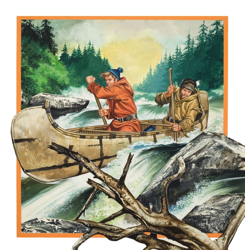 Jack London (1876-1917) matkalla kanootilla (guassi paperille) tekijältä Ron Embleton