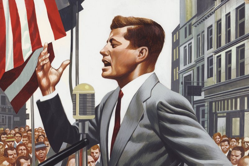John Kennedy puhuu (guassi paperille) tekijältä Ron Embleton