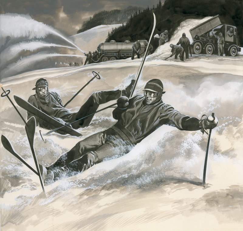 Hiihtäjät ja lumikoneet tekijältä Ron Embleton