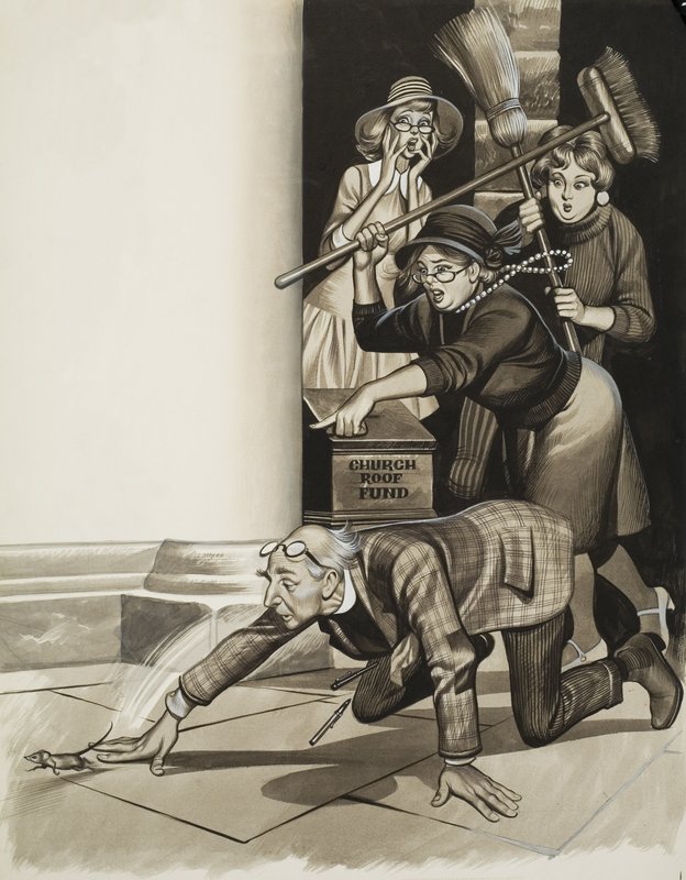 Kirkkoherra ja naiset (guassi paperille) tekijältä Ron Embleton