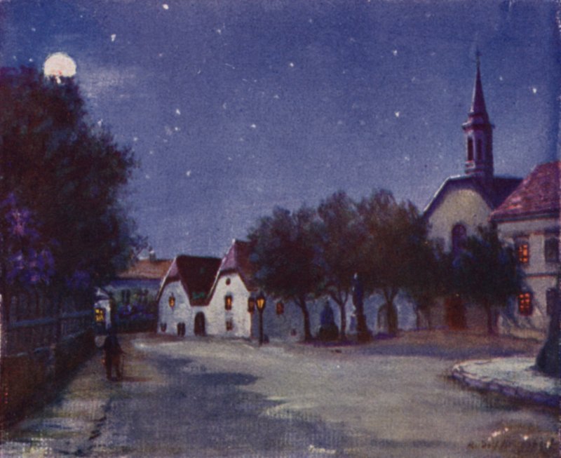 Vanha Pfarrplatz Heiligenstadtissa (värinen lito) tekijältä Rudolf Klingsbogl