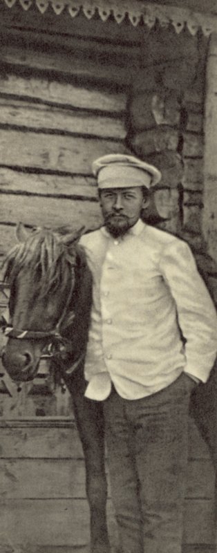 Anton Tšehov kartanollaan Melihovossa, Venäjällä, kesäkuussa 1898 (b/w kuva) tekijältä Russian Photographer