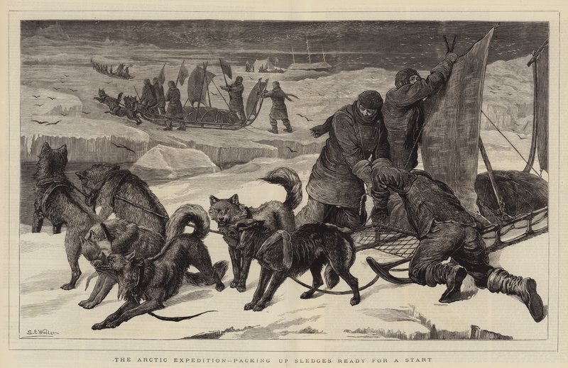 Arctic Expedition, pakkaamassa kelkoja valmiina lähtöön tekijältä Samuel Edmund Waller
