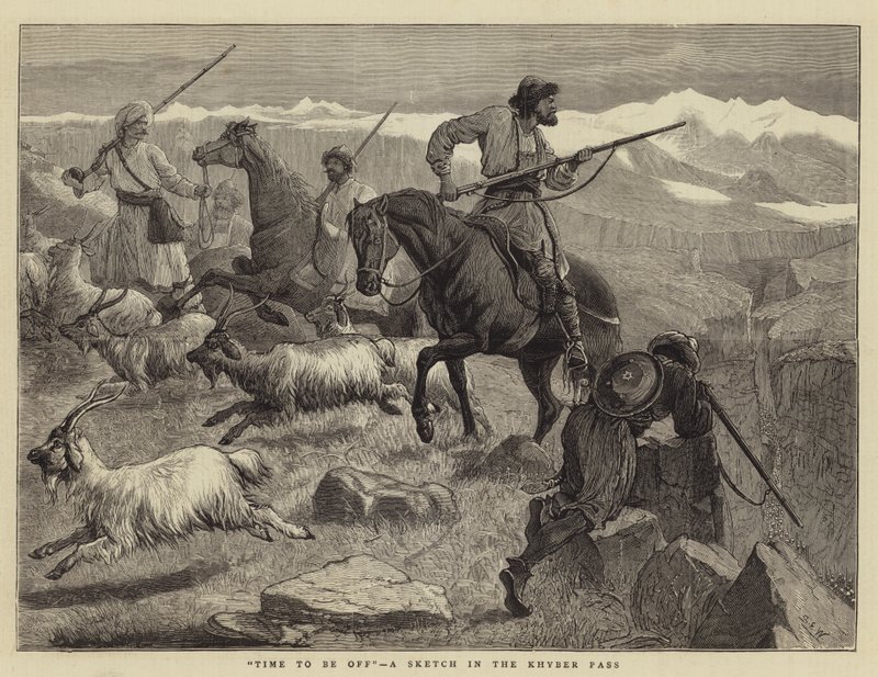Aika olla pois, sketch Khyber Passissa tekijältä Samuel Edmund Waller