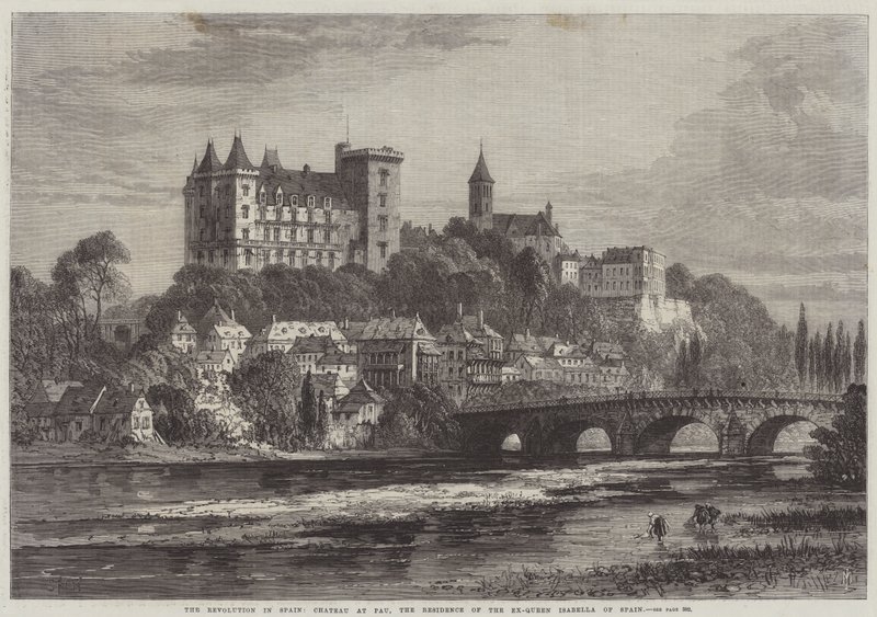 Vallankumous Espanjassa, Chateau de Pau, Espanjan entisen kuningattaren Isabellan asuinpaikka. tekijältä Samuel Read
