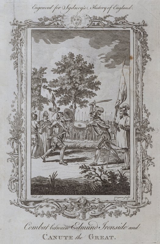 Edmund Ironsiden ja Canute the Greatin välinen taistelu (kaiverrus) tekijältä Samuel (after) Wale