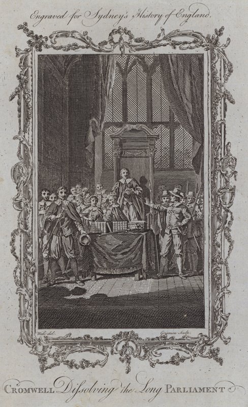 Cromwell hajottaa pitkän parlamentin (kaiverrus) tekijältä Samuel (after) Wale