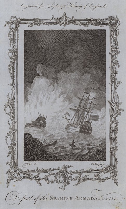 Espanjalaisen Armadan tappio vuonna 1588 (kaiverrus) tekijältä Samuel (after) Wale