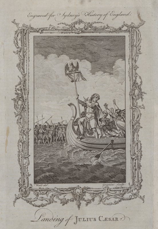 Julius Caesarin laskeutuminen (kaiverrus) tekijältä Samuel (after) Wale