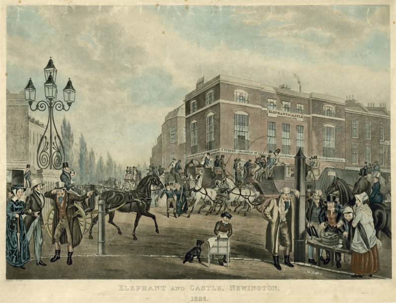 Elephant and Castle, Newington, Lontoo, 1826 tekijältä Samuel John Egbert Jones