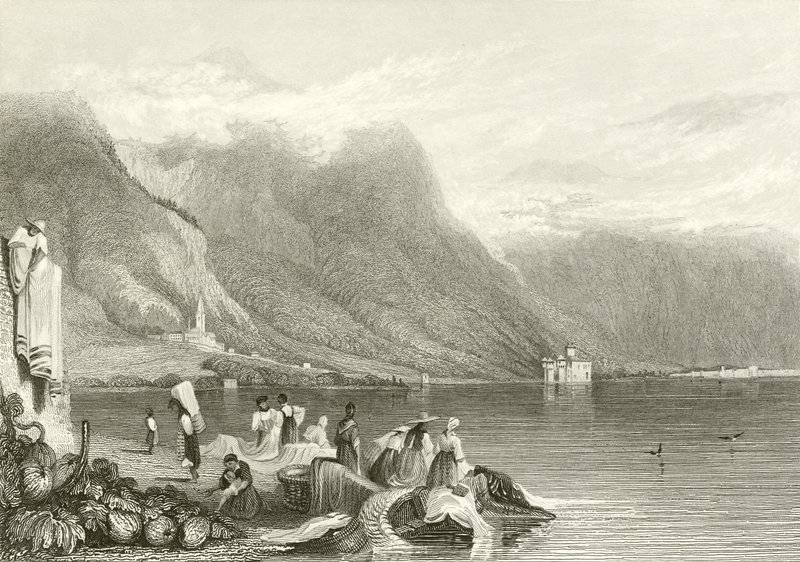Chillonin linna, Genevejärvi, Sveitsi tekijältä Samuel Prout