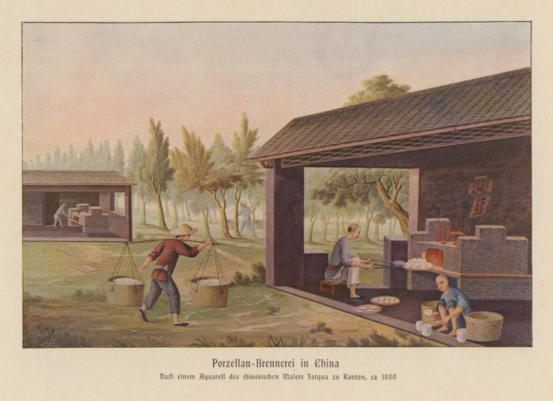 Posliinin valmistus Kiinassa (värilitografia) tekijältä School Chinese