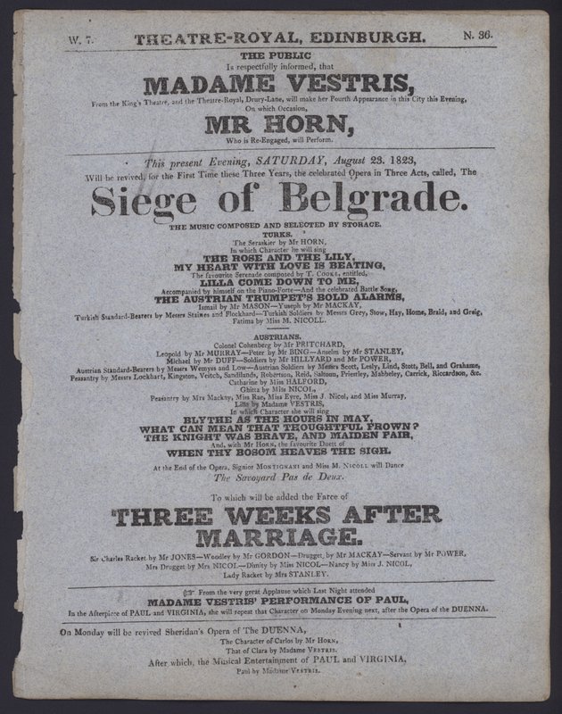 Teatteriohjelma Theatre Royalille, Edinburgh, 23. elokuuta 1823 (litho) tekijältä Scottish School