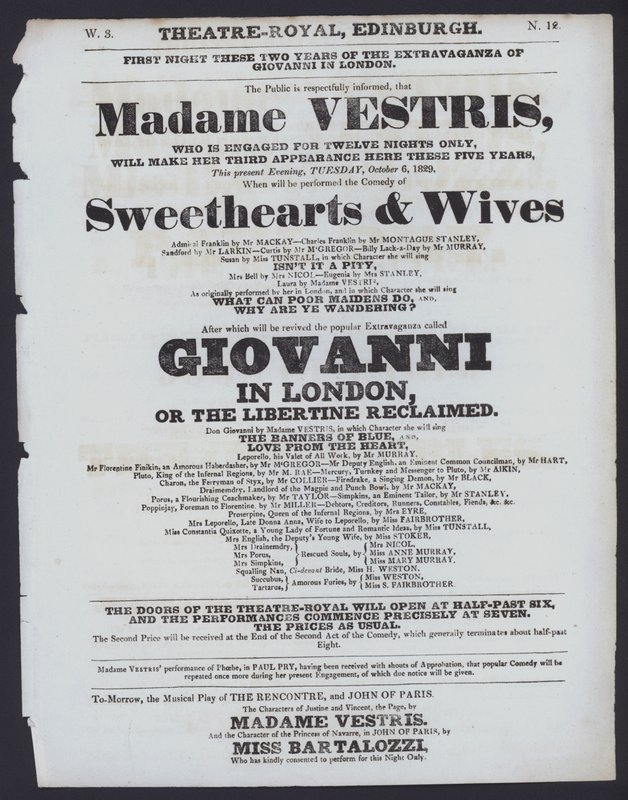 Teatteriohjelma Theatre Royalille, Edinburgh, 6. lokakuuta 1829 (litho) tekijältä Scottish School
