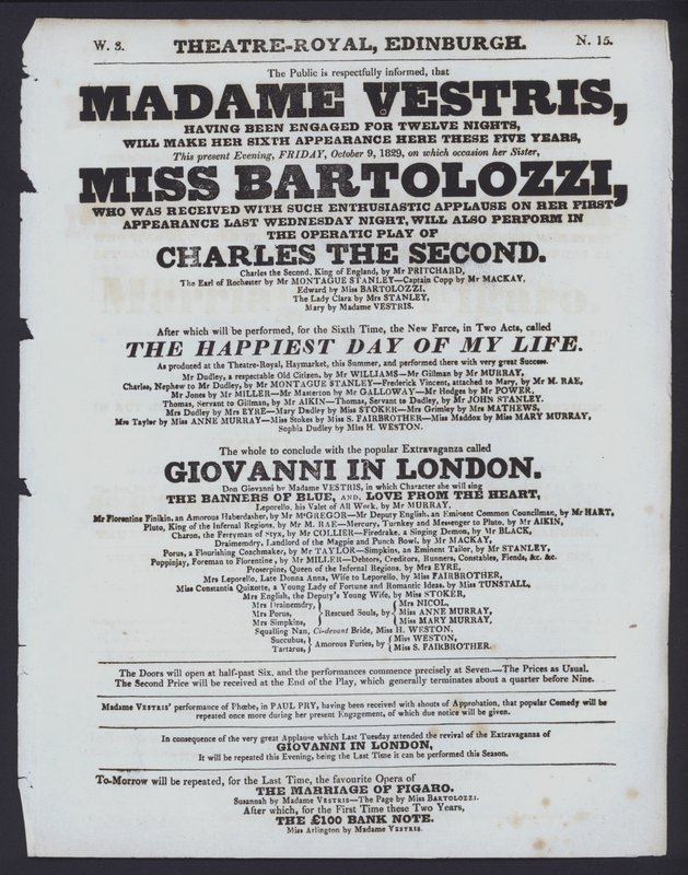 Teatteriohjelma Theatre Royalille, Edinburgh, 9. lokakuuta 1829 (litho) tekijältä Scottish School