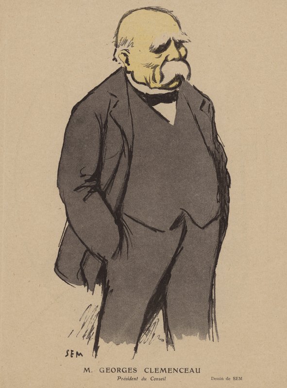 Georges Clemenceau, ranskalainen poliitikko (väri litho) tekijältä Sem