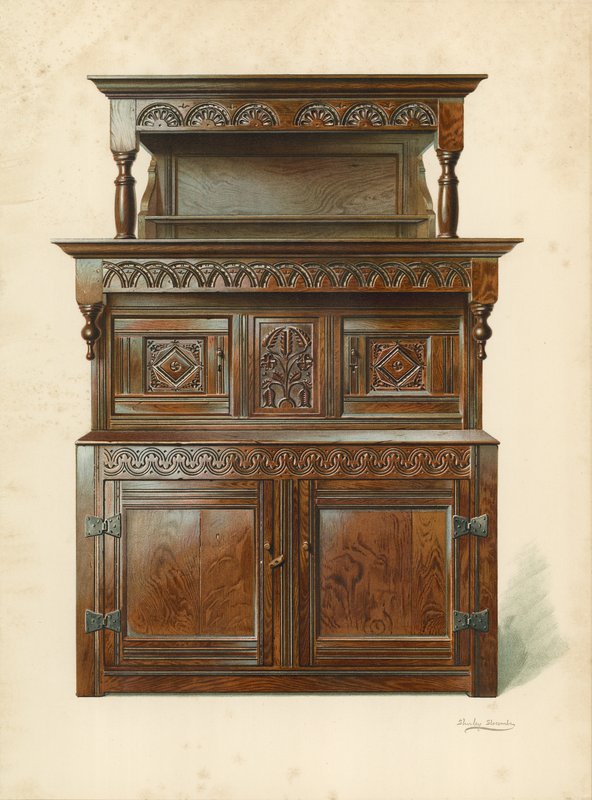 Oak Court -kaappi (Tridarn), H Clarence Whaiten (chromolitho) omaisuutta tekijältä Shirley Charles Llewellyn Slocombe