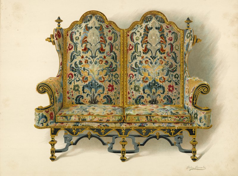 Settee, Leedsin herttuan omaisuus (chromolitho) tekijältä Shirley Charles Llewellyn Slocombe