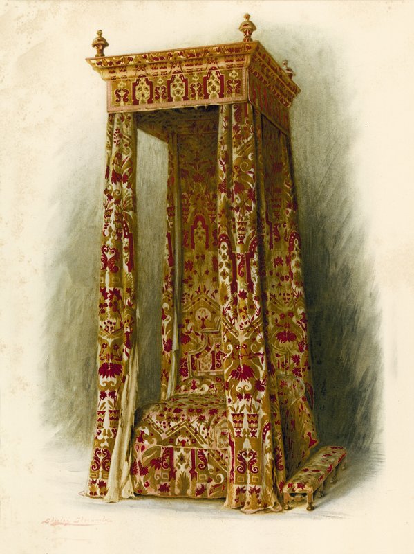 Pehmustettu sänky, Hampton Court Palace (chromolitho) tekijältä Shirley Charles Llewellyn Slocombe