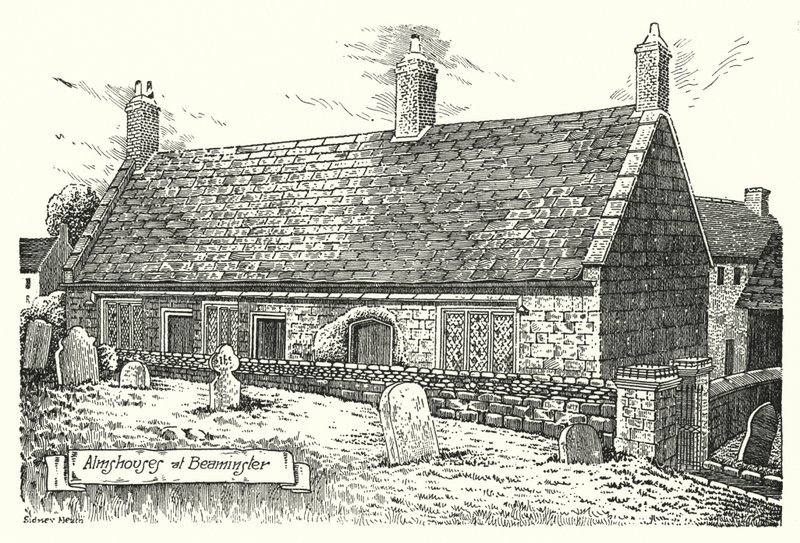 Almshouses at Beaminster (kaiverrus) tekijältä Sidney Heath