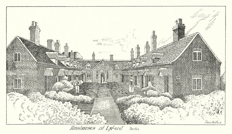 Almshouses Lyfordissa, Berksissä (kaiverrus) tekijältä Sidney Heath