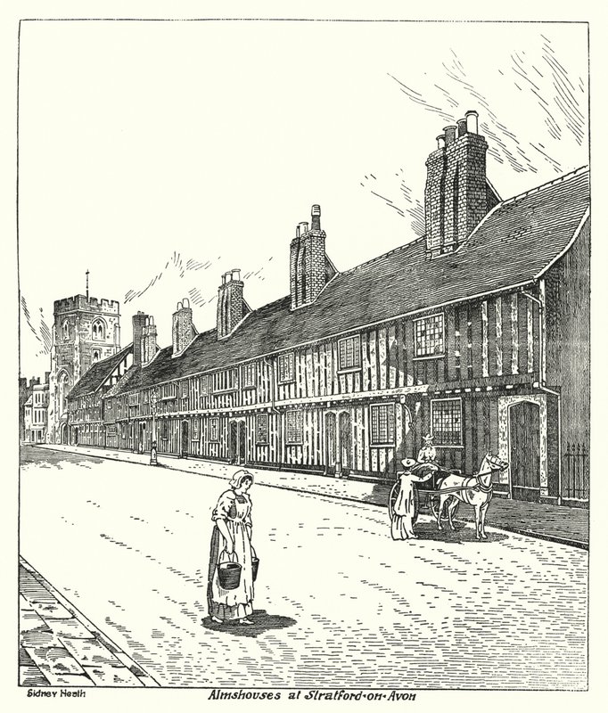 Almshouses Stratford-on-Avonissa (kaiverrus) tekijältä Sidney Heath