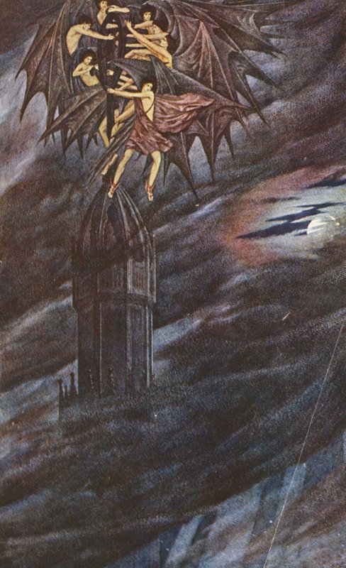 Kultainen legenda: Lucifer ja hänen enkelinsä (värilitografia). tekijältä Sidney Meteyard