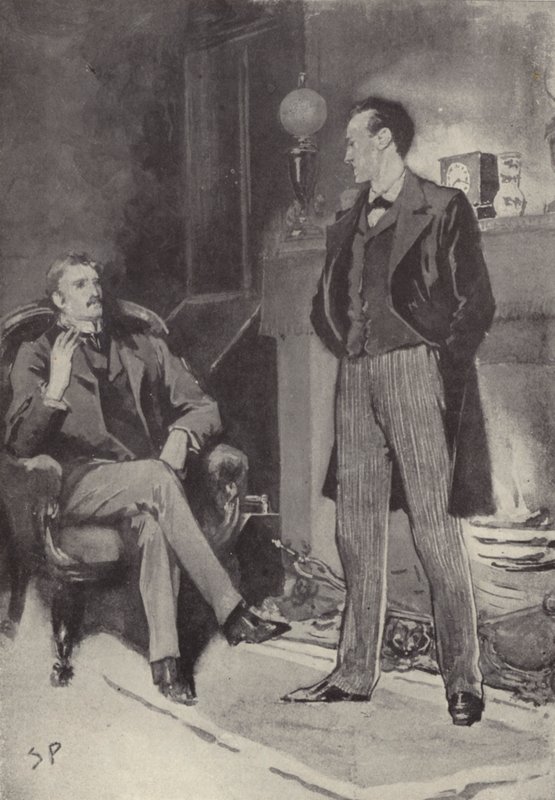 Sitten hän seisoi tulen ääressä: Arthur Conan Doylen (litho) kohtaus Sherlock Holmes -mysteeristä Skandaali Bohemiassa tekijältä Sidney Paget