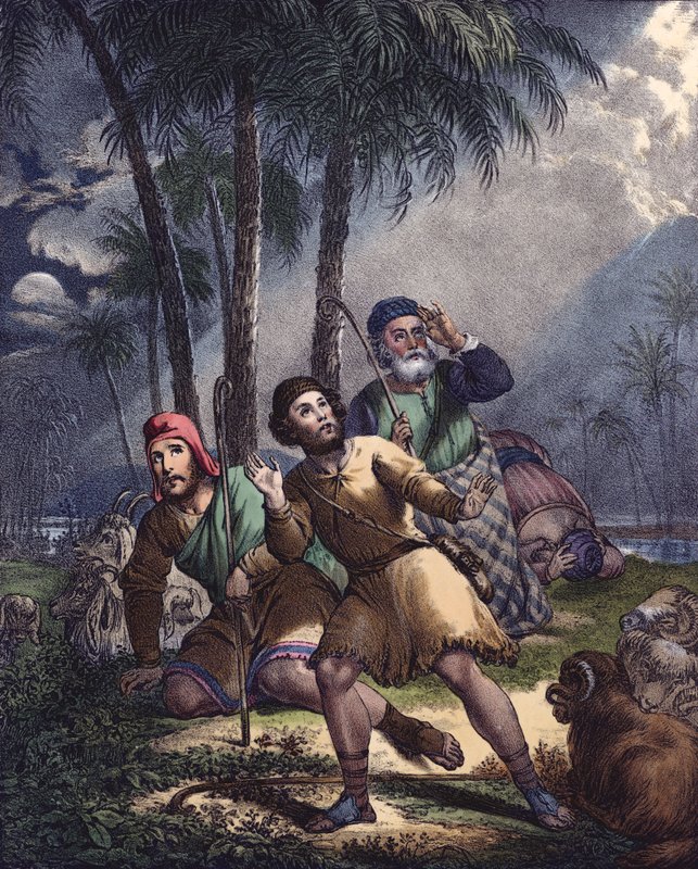 Kristus ilmoitti juutalaisille paimenille (väri litho) tekijältä Siegfried Detler Bendixen