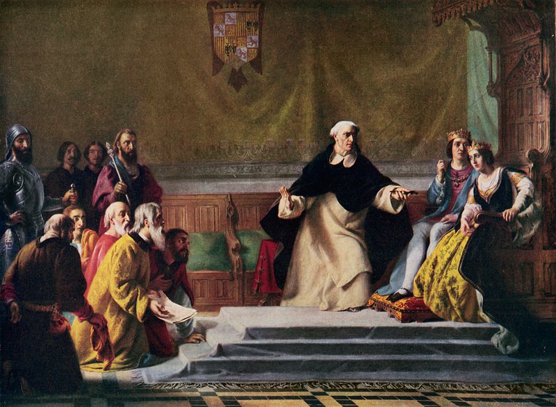 Juutalaisten karkottaminen Espanjasta, 1492, kuvitus "Hutchinsonin kansojen historiaan", n. 1915 tekijältä Solomon Alexander Hart